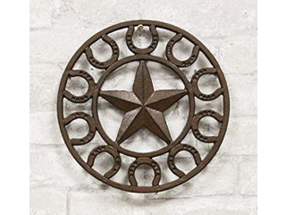 Ebros Gift 10" Diameter Western Lone Star with Horseshoes Border Cast Iron Metal Round Trivet Southwest Rustic Country