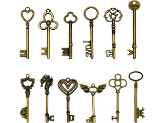 24Pcs Large Antique Bronze Skeleton Keys Rustic Key for Wedding Decoration Favor, Necklace Pendants,