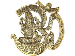 Om Ganpati 12 Inches Metal Wall Door Hanging with Antique Finish Art Sculpture Home Decor