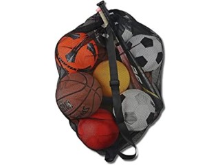 Mesh Ball Bag with Shoulder Strap. 30 x 40 Inches with a Drawstring Closure.