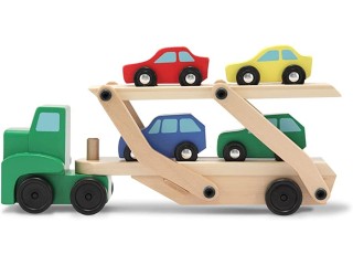 Melissa & Doug Car Carrier Truck and Cars Wooden Toy Set With 1 Truck and 4 Cars |