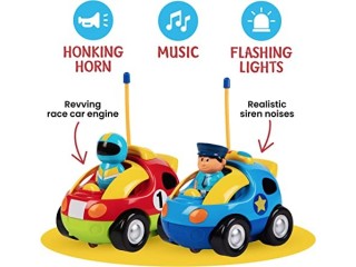 Prextex Pack of 2 Cartoon R/C Police Car and Race Car Radio Control Toys