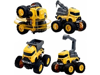 Construction Monster Truck Toys - 4pcs Excavator, Mixer, Crane, Dump Trucks
