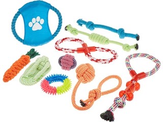 10 Pcs Pet Puppy Toys Gift Set Ball Rope and Chew Squeaky Toys for Dog Cat