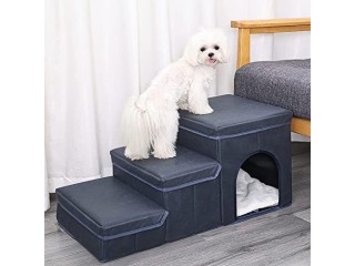 Dog Stair Foldable Dog Steps, 3-Step Dog Stairs with Condo,
