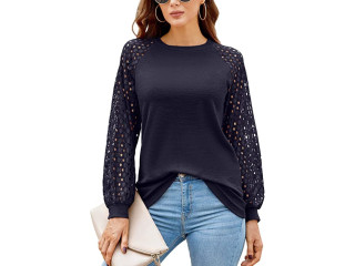 YUNDAI Womens Crewneck Tunic Fashion Casual Going Out Tops Blouses Lace Long Sleeve T-Shirts