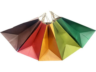 25 Pack Assorted Colour Bag Large 14"L x 10"W(Guesset) x 15.75"H Color Kraft Paper Bags with Handles,