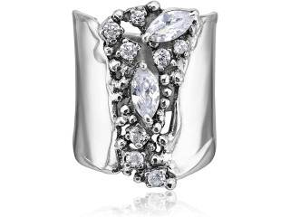 925 Sterling Silver Shield Ring With A White Round and Marquise Cubic Zirconia CZ , Floral Vintage Antique Look, Hypoallergenic,