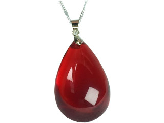 DUOVEKT Natural Red Blood Amber Pendant Necklace,Amber Stone Pendant Jewelry For Women Lady Men Crystal Beads35x20mm Water Drop Gemstone,
