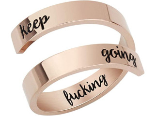 Stainless Steel Keep Going Engraved Inspirational Gifts Adjustable Rings Jewelry for Men Women (Rose gold)