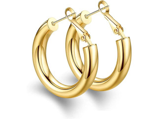 Thick Gold Hoop Earrings Lightweight Howllow Tube Hoops Chunky Gold for Women Hypoallergenic Big Earring 25mm 30mm 40mm 50mm