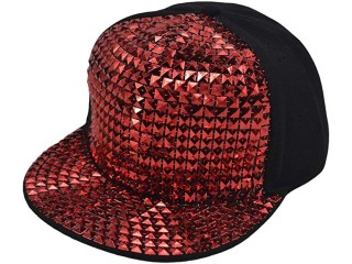Women/Men Bling Baseball Caps with Ponytail Hole, Teen Girls Sequin Ball Hat for Disco/Hip Hop/Punk Rock H_H-M-1
