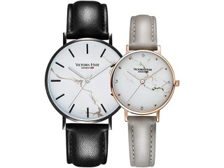 VICTORIA HYDE Couple Watches Men and Women, Simple Quartz Matching Watches for Couples His and Hers Wristwatch Gifts Set with Stainless Steel Strap