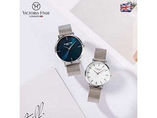 VICTORIA HYDE Couple Watches Men Women Stainless Steel Mesh Band His and Hers Waterproof Quartz Wristwatch for Lovers Gifts Set