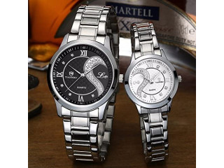 DREAMING Q&P Stainless Steel Romantic Pair His and Hers Wrist Watches Men Women Black Set of 2