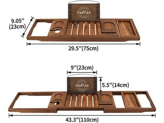 Teak Bathtub Tray, Expandable Wooden Bath Tray for Tub with Wine and Book Holder, Solid Bathroom Caddy with Free Teak Body Brush