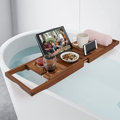 teak-bathtub-tray-expandable-wooden-bath-tray-for-tub-with-wine-and-book-holder-solid-bathroom-caddy-with-free-teak-body-brush-big-2