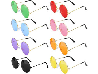 ONESING 10-20 Pairs Colorful Hippie Sunglasses 60's 70s Style Round Retro Vintage Circle Style Disco Party Glasses