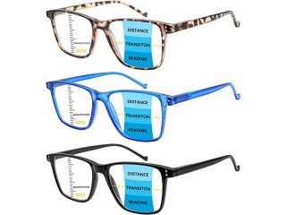 Progressive Multifocus Reading Glasses Blue Light Blocking ,Spring Hinge Readers for Women Men