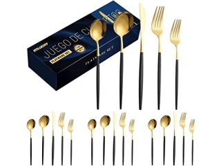 20-Pieces Stainless Steel Cutlery Set - Gold Black Flatware Set