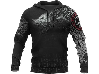 HFUHLK Viking Thors Hammer Sweatshirt, Nordische Mythologie Wolf Streetwear Casual Hoody Hoodie