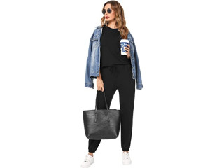 Totatuit Women's tracksuit, loose two-piece leisure suit with crew neck, sleeveless tops and elastic waist, loose leisure trousers