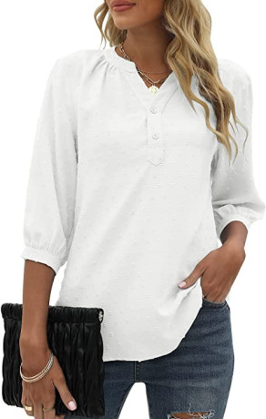 bequemer-laden-summer-womens-v-neck-34-sleeve-casual-t-shirt-swiss-dot-button-down-chiffon-tops-top-t-shirt-blouse-tunic-big-2