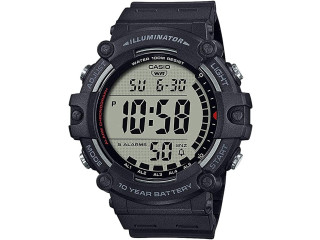 Casio AE-1500WH-1AVEF Unisex Adult Digital Quartz Watch with Plastic Strap, black, Stripes