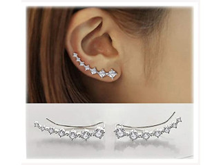 Elensan1 Bling Ear Cuffs 7 Crystals 925 Sterling Silver Hypoallergenic