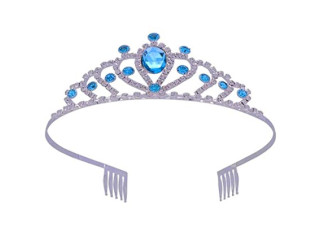 Rhinestone Crown Birthday Crown Headband with Comb Princess Crystal Party Hair Accessories for Children Girls Blue