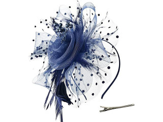 HAITANGUO Women's Flower Net Feather Veil Fascinator Hat Bridal