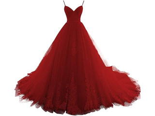 Tanpaul Evening Dress, Spaghetti Straps Dress, A-line Lace Tulle Women's V-Neck Prom Dress