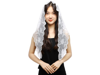 LMVERNA Triangular Veil Mantilla Headwear Embroidery Flower Printed Veil Bride Wedding Accessory