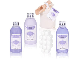 BRUBAKER Cosmetics Wellness Bath Set - Lavender - 9-Piece Gift Set with Care and Massage Accessories in Decorative Bath Barrel