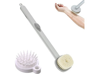Zxcvb Long Handle Detachable Bath Massager Brush, Loofah on a Stick, Back Scrubber for Shower, with Scalp Massager Brush