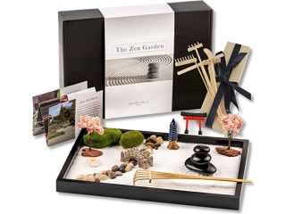 Island Falls Home Zen Garden Set 11x8 Inch Premium Japanese Zen Sand Garden Miniature Gift Set