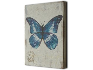 CVHOMEDECO. Flat Relief Painting Still Life Hand Painted Butterfly on Wooden Frame Mini Oil Painting for Wall Decor Purple and Green 6x8 Inch Set of 2