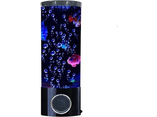 Mini Fish Lava Lamp Bluetooth Speaker Bubble LED Color Changing Aquarium Light with 4 Artificial Fish Electric Mood