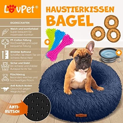 lovpet-bagel-dog-bed-cat-bed-washable-with-bowl-and-3-x-chew-bones-dog-sofa-fluffy-cushion-round-plush-for-small-big-0