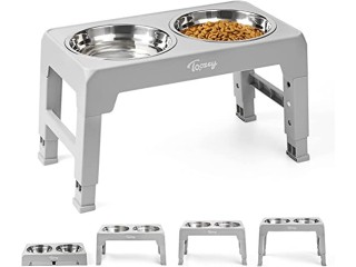 Toozey Height-Adjustable Dog Feeding Station with 2 x 1200 ml Stainless Steel Bowls