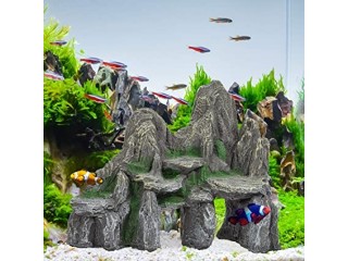 Relaxdays Aquarium Decoration Rock with Caves Furnishing Accessories for Aquarium and Reptile Standing 21 cm High Grey Green