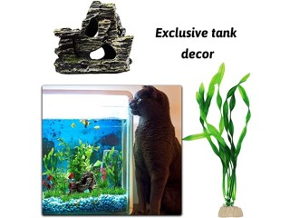 PietyPet Aquarium Artificial Plants Decoration, 20 Pieces Green Aquarium Plastic Plants with Resin Aquarium Cave Fish Tank Ornament Accessories