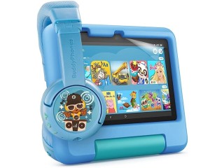 Fire 7 Kids Tablet (32GB, Blue) + BuddyPhones PlayTime Bluetooth Kids Headphones (Blue) + NuPro Screen Protector (2-Pack).