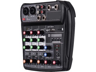 Sunydog AI-4 Compact Mixer Digital Audio Mixer 4 Channel BT MP3 USB Input + 48V Phone Power for Music Recording DJ Network Live Transmission Karaoke