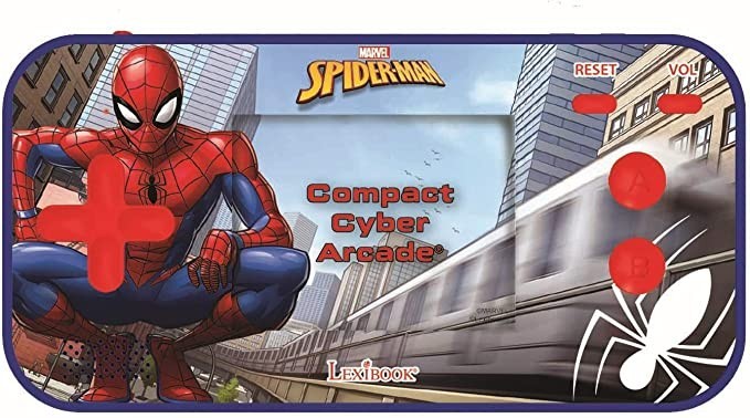 lexibook-jl2367sp-marvel-spider-man-peter-parker-compact-cyber-arcade-portable-game-console-150-gaming-lcd-battery-operated-blue-big-0