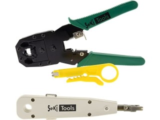 SeKi Network Tool Set 10 Pieces Including Cable Tester Line Tester for RJ45 Patch Cables Crimping Tool for Network Connectors