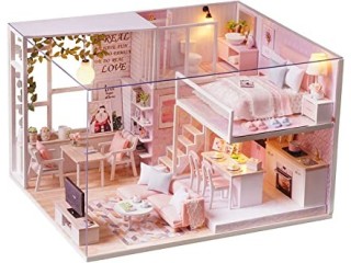 Andoer Dollhouse Miniature with Furniture, DIY Miniature Dollhouse Kit