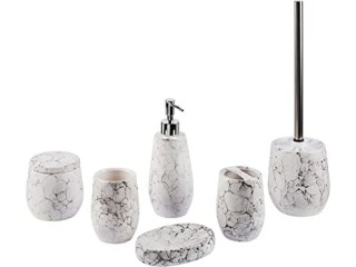 Beliani Elegant Bathroom Accessory 6-Piece Natural Stone Dolomite Cream White Callela