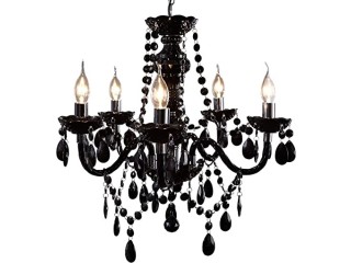 Chandelier Black Crystal 55 cm with 5 Arms - Royal Chandelier with 15 Fine Cut Prisms