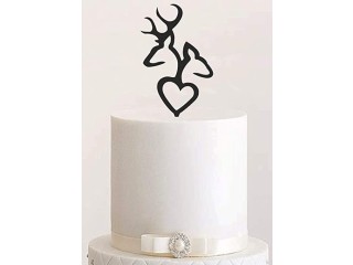 Manschin-Laserdesign Cake Topper, Deer Couple Cake Stand, Acrylic Cake Stand, Choice of Colours, Wedding Cake (Black)
